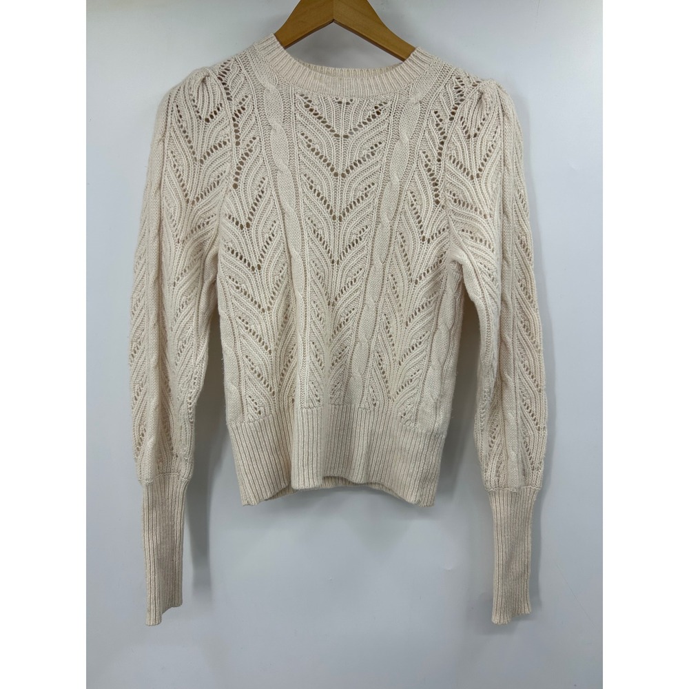 Joie Cream Wool Cashmere Pointelle Cable Knit Puff Shoulder Sweater XS